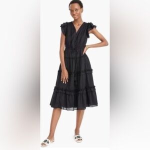 J. Crew Black Midi Dress with Ruffle Sleeves